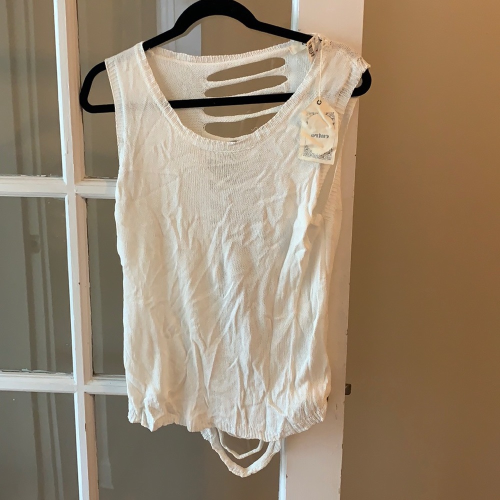 Ripped back white tank. Never worn! Size large.